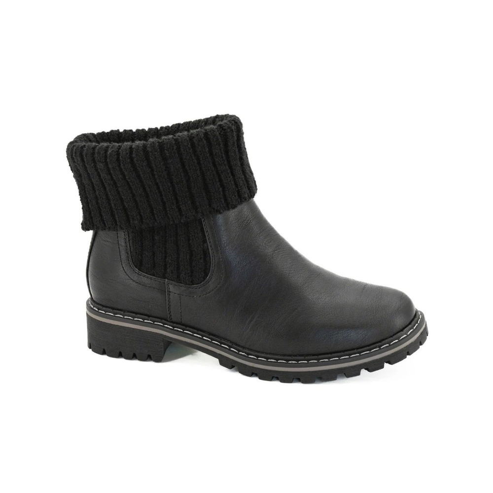 CORKYS Quiver Black Fold Down Ankle Booties Ribbed Knit Sweater Cuff 8 NEW